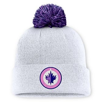 Men's Fanatics White Winnipeg Jets Authentic Pro Hockey Fights Cancer Cuffed Knit Hat with Pom