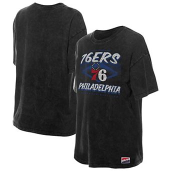 Women's New Era Black Philadelphia 76ers Throwback Mineral Wash Oversized T-Shirt
