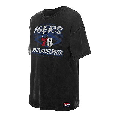 Women's New Era Black Philadelphia 76ers Throwback Mineral Wash Oversized T-Shirt