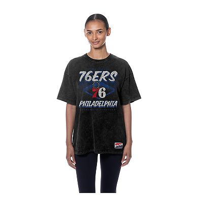 Women's New Era Black Philadelphia 76ers Throwback Mineral Wash Oversized T-Shirt