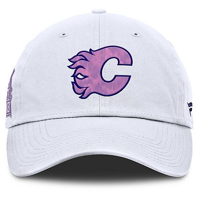 Men's Fanatics White Calgary Flames Authentic Pro Hockey Fights Cancer Adjustable Hat