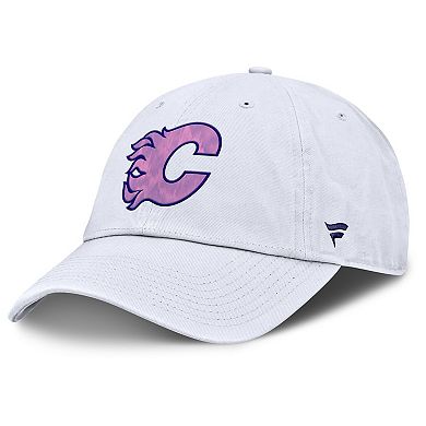 Men's Fanatics White Calgary Flames Authentic Pro Hockey Fights Cancer Adjustable Hat
