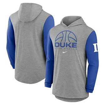 Men's Nike Gray/Royal Duke Blue Devils Basketball Color-Block Tri-Blend Dri-FIT Long Sleeve Hoodie T-Shirt