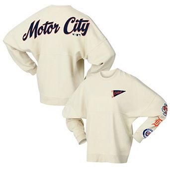 Women's Fanatics Cream Detroit Tigers Pennant Flag Branded Fleece Pullover Sweatshirt