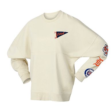 Women's Fanatics Cream Detroit Tigers Pennant Flag Branded Fleece Pullover Sweatshirt