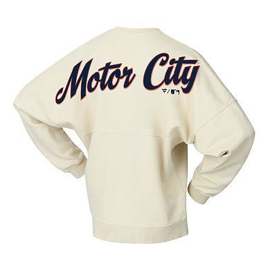 Women's Fanatics Cream Detroit Tigers Pennant Flag Branded Fleece Pullover Sweatshirt