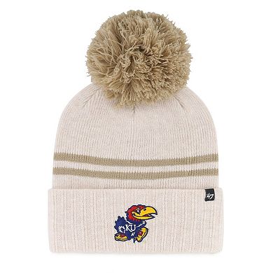 Women's '47 Natural Kansas Jayhawks Core & Inline Latte Cuffed Knit Hat with Pom