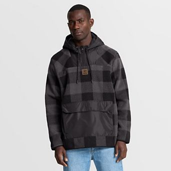 Men's Fanatics Black Green Bay Packers Elements Plaid Polar Fleece Quarter-Zip Hoodie