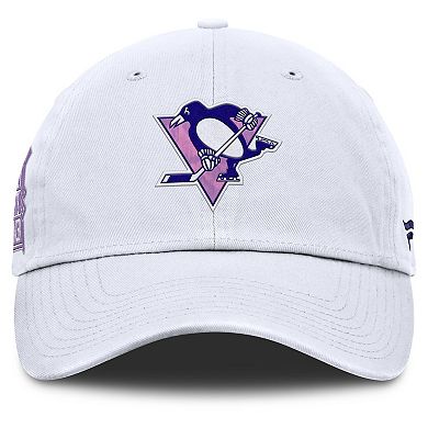 Men's Fanatics White Pittsburgh Penguins Authentic Pro Hockey Fights Cancer Adjustable Hat