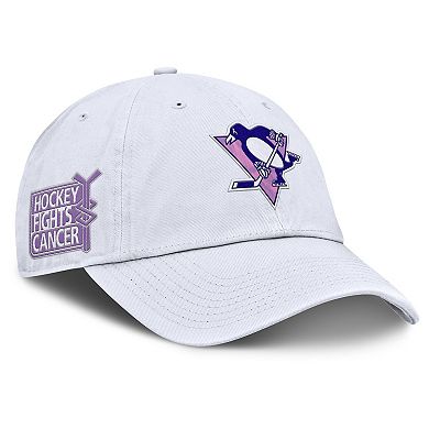 Men's Fanatics White Pittsburgh Penguins Authentic Pro Hockey Fights Cancer Adjustable Hat
