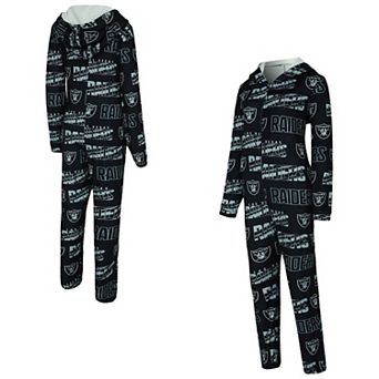 Women's Concepts Sport Black Las Vegas Raiders Roadway Allover Print Microfleece Full-Zip Union Suit