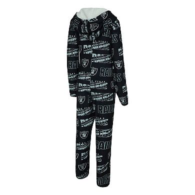 Women's Concepts Sport Black Las Vegas Raiders Roadway Allover Print Microfleece Full-Zip Union Suit