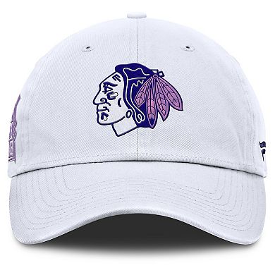 Men's Fanatics White Chicago Blackhawks Authentic Pro Hockey Fights Cancer Adjustable Hat