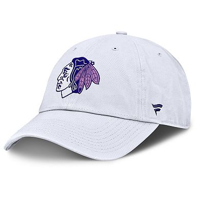 Men's Fanatics White Chicago Blackhawks Authentic Pro Hockey Fights Cancer Adjustable Hat