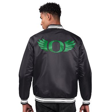 Men's Starter Black Oregon Ducks Two-Hit Satin Varsity Full-Snap Jacket