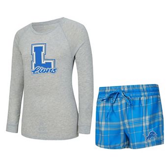 Women's Concepts Sport Heather Gray/Blue Detroit Lions Regulate Plaid Long-Sleeve T-Shirt & Shorts Sleep Set