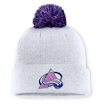 Men's Fanatics White Colorado Avalanche Authentic Pro Hockey Fights Cancer Cuffed Knit Hat with Pom