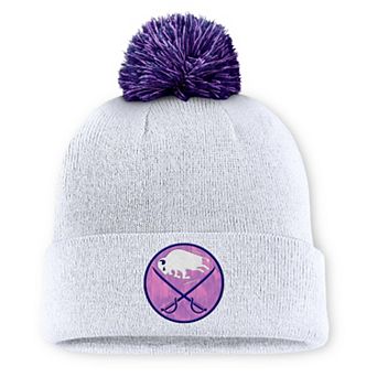 Men's Fanatics White Buffalo Sabres Authentic Pro Hockey Fights Cancer Cuffed Knit Hat with Pom