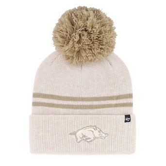 Women's '47 Natural Arkansas Razorbacks Core & Inline Latte Cuffed Knit Hat with Pom
