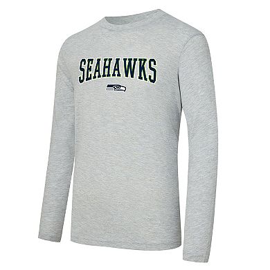 Men's Concepts Sport College Navy/Heather Gray Seattle Seahawks Regulate Long Sleeve T-Shirt and Plaid Pant Set