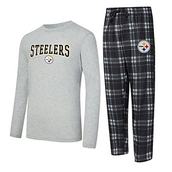 Men's Concepts Sport Black/Heather Gray Pittsburgh Steelers Regulate Long Sleeve T-Shirt and Plaid Pant Set