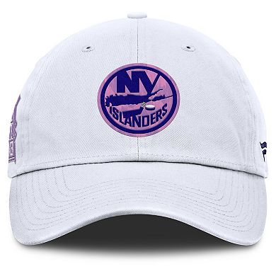 Men's Fanatics White New York Islanders Authentic Pro Hockey Fights Cancer Adjustable Hat