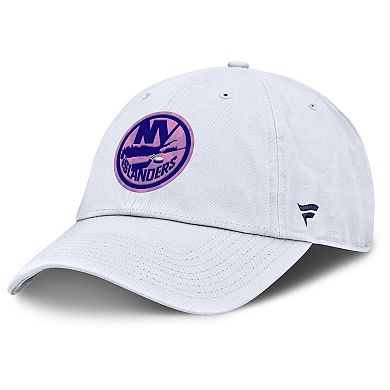 Men's Fanatics White New York Islanders Authentic Pro Hockey Fights Cancer Adjustable Hat