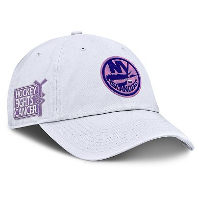 Men's Fanatics White New York Islanders Authentic Pro Hockey Fights Cancer Adjustable Hat