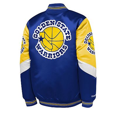 Youth Mitchell & Ness Royal Golden State Warriors Throw It Back Heavyweight Full-Zip Satin Jacket