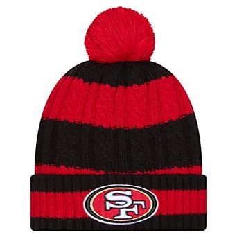 Women's New Era Scarlet San Francisco 49ers Braided Cuffed Knit Hat with Pom