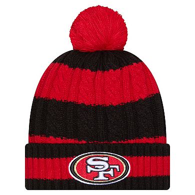 Women's New Era Scarlet San Francisco 49ers Braided Cuffed Knit Hat with Pom