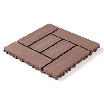 LOVMOR 44 pc 12 in ZZ style Interlocking Deck Tiles Indoor Outdoor Brown