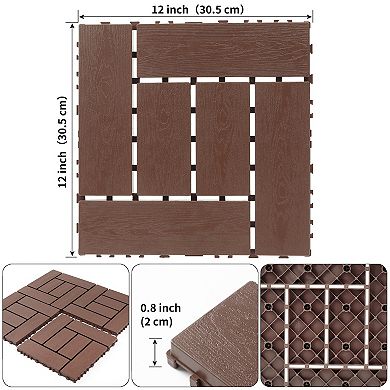 LOVMOR 44pcs 12in ZZ style Interlocking Deck Tiles Indoor Outdoor Brown