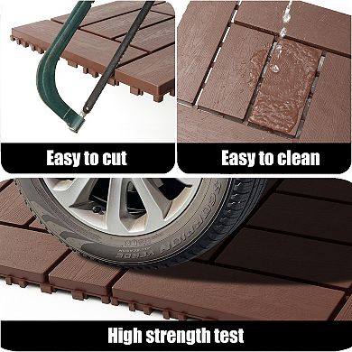 LOVMOR 44pcs 12in ZZ style Interlocking Deck Tiles Indoor Outdoor Brown