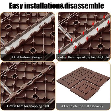 LOVMOR 44pcs 12in ZZ style Interlocking Deck Tiles Indoor Outdoor Brown