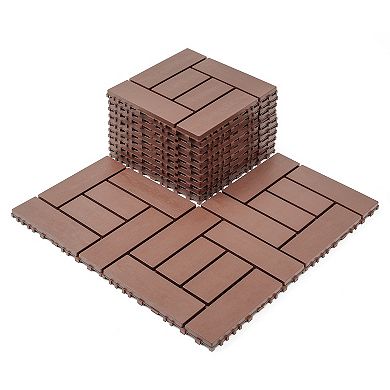 LOVMOR 44pcs 12in ZZ style Interlocking Deck Tiles Indoor Outdoor Brown