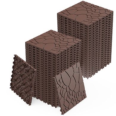 LOVMOR 44pcs 12in Stone Texture Interlocking Deck Tiles Indoor Outdoor Brown