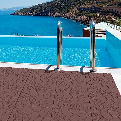LOVMOR 44pcs 12in Stone Texture Interlocking Deck Tiles Indoor Outdoor Brown