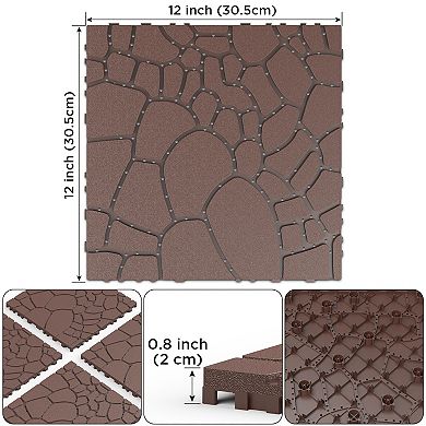 LOVMOR 44pcs 12in Stone Texture Interlocking Deck Tiles Indoor Outdoor Brown