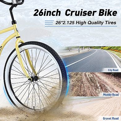LOVMOR Women's 26 Inch Single Speed Beach Cruiser Steel Frame Wide Wheels