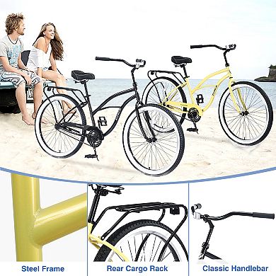 LOVMOR Women's 26 Inch Single Speed Beach Cruiser Steel Frame Wide Wheels