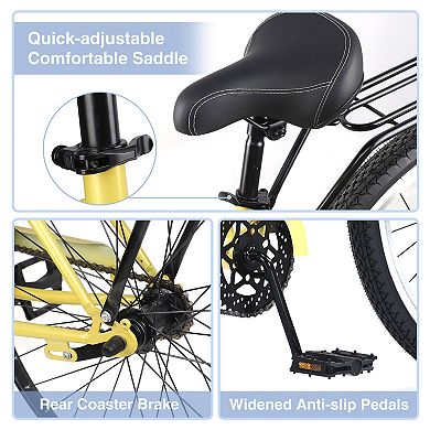 LOVMOR Women's 26 Inch Single Speed Beach Cruiser Steel Frame Wide Wheels