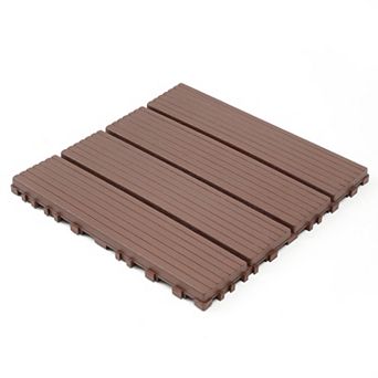 LOVMOR 44 pc 12x12 in Plastic Interlocking Deck Tiles All Weather Waterproof Brown