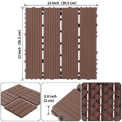 LOVMOR 44pcs 12x12in Plastic Interlocking Deck Tiles All Weather Waterproof Brown