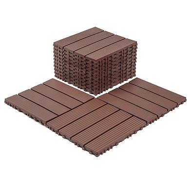 LOVMOR 44pcs 12x12in Plastic Interlocking Deck Tiles All Weather Waterproof Brown