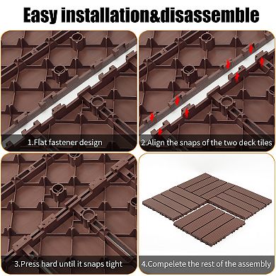 LOVMOR 44pcs 12x12in Plastic Interlocking Deck Tiles All Weather Waterproof Brown