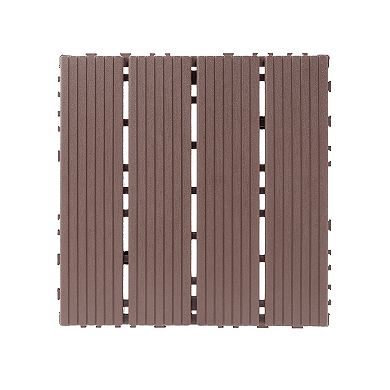 LOVMOR 44pcs 12x12in Plastic Interlocking Deck Tiles All Weather Waterproof Brown