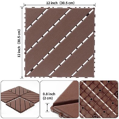 LOVMOR 44pcs 12x12in Plastic Interlocking Deck Tiles All Weather Waterproof Brown