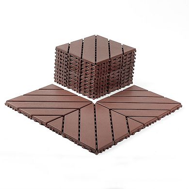 LOVMOR 44pcs 12x12in Plastic Interlocking Deck Tiles All Weather Waterproof Brown