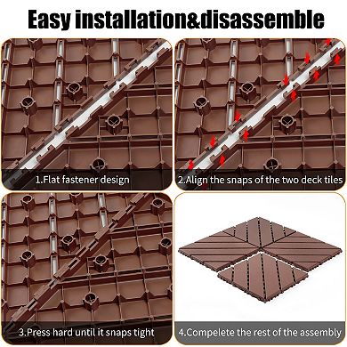 LOVMOR 44pcs 12x12in Plastic Interlocking Deck Tiles All Weather Waterproof Brown